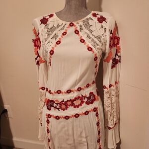 For Love And Lemons White Dress with Red and Orange Embroidery